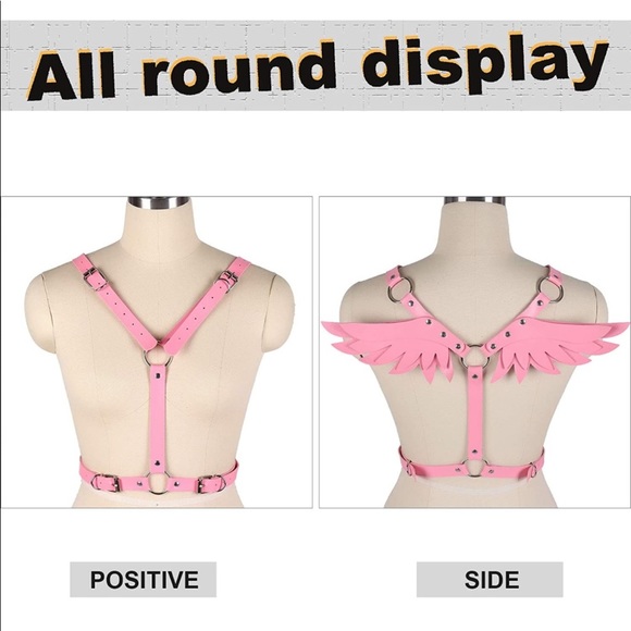PU Leather Pink Angel Wing Harness - Picture 5 of 5